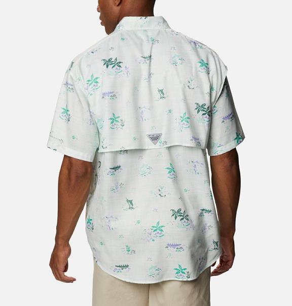 Columbia PFG Super Bahama Fishing Shirts White Green For Men's NZ15402 New Zealand